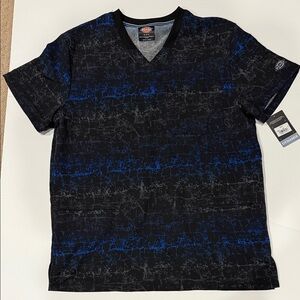 Dickies Black and Blue Patterned V-Neck scrub top